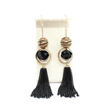 Vintage Wood Bead Faceted Glass Tassel Earrings