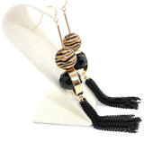 Vintage Wood Bead Faceted Glass Tassel Earrings