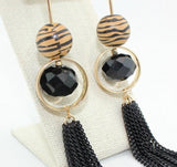 Vintage Wood Bead Faceted Glass Tassel Earrings