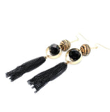 Vintage Wood Bead Faceted Glass Tassel Earrings