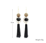 Vintage Wood Bead Faceted Glass Tassel Earrings