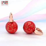 Round Wooden Bead Dangle Earrings 585 Rose Eardrop For Women