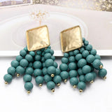 Wooden Beaded Chain Tassel Drop Dangle Earrings Statement Jewelry Gift