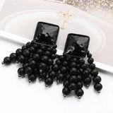 Wooden Beaded Chain Tassel Drop Dangle Earrings Statement Jewelry Gift