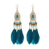 Bohemian Feather Chain Tassel Earrings Wood Bead Enamel Dangle Drop Jewelry
