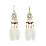 Bohemian Feather Chain Tassel Earrings Wood Bead Enamel Dangle Drop Jewelry