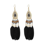 Bohemian Feather Chain Tassel Earrings Wood Bead Enamel Dangle Drop Jewelry