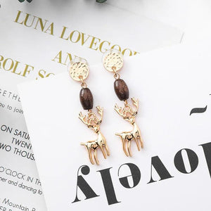 Harajuku Wood Beads Smart Fawn Earrings Vintage Pendant Pendientes