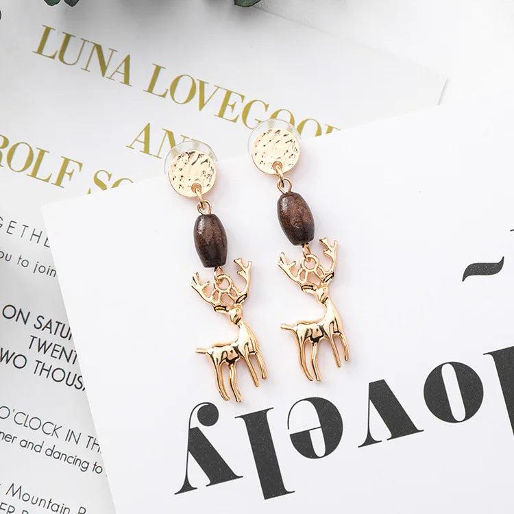 Harajuku Wood Beads Smart Fawn Earrings Vintage Pendant Pendientes