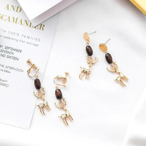 Harajuku Wood Beads Smart Fawn Earrings Vintage Pendant Pendientes