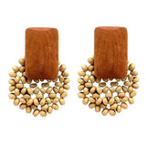 Round Wood Bead Earrings Bohemian Hand Knitting Seed Charm Earrings
