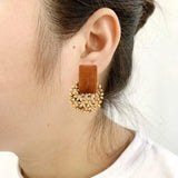 Round Wood Bead Earrings Bohemian Hand Knitting Seed Charm Earrings