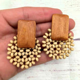 Round Wood Bead Earrings Bohemian Hand Knitting Seed Charm Earrings