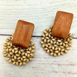 Round Wood Bead Earrings Bohemian Hand Knitting Seed Charm Earrings