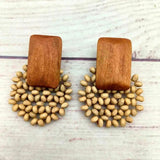 Round Wood Bead Earrings Bohemian Hand Knitting Seed Charm Earrings