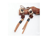 Bohemia Alloy Square Wood Beads Tassel Earrings Women Ethnic Charms Dangle