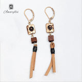 Bohemia Alloy Square Wood Beads Tassel Earrings Women Ethnic Charms Dangle