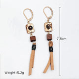 Bohemia Alloy Square Wood Beads Tassel Earrings Women Ethnic Charms Dangle