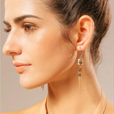 Bohemia Alloy Square Wood Beads Tassel Earrings Women Ethnic Charms Dangle