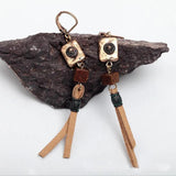 Bohemia Alloy Square Wood Beads Tassel Earrings Women Ethnic Charms Dangle
