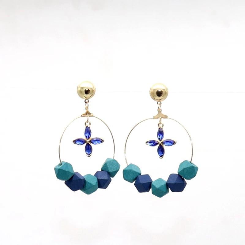 Beaded Wood Dangle Leaf Earrings for Women