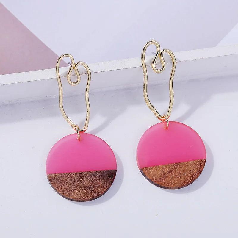 Boho Wooden Drop Earrings Round Square Geometric Vintage Dangle Jewelry