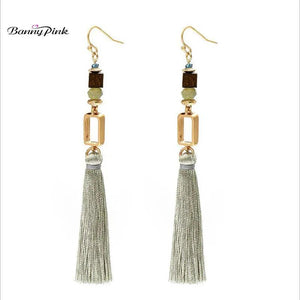 Bohemia Wood Bead Alloy Geo Tassel Earrings Ethnic Statement Fringe Jewelry