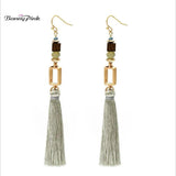 Bohemia Wood Bead Alloy Geo Tassel Earrings Ethnic Statement Fringe Jewelry
