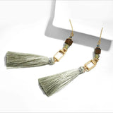 Bohemia Wood Bead Alloy Geo Tassel Earrings Ethnic Statement Fringe Jewelry
