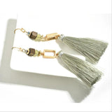 Bohemia Wood Bead Alloy Geo Tassel Earrings Ethnic Statement Fringe Jewelry