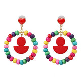 Boho Wooden Drop Earrings For Women Bohemian Wood Beads Dangle