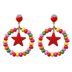 Boho Wooden Drop Earrings For Women Bohemian Wood Beads Dangle