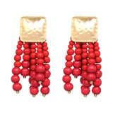 Long Wooden Beads Chain Drop Dangle Earrings