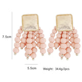 Long Wooden Beads Chain Drop Dangle Earrings