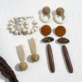 Braided Ball Hanging Earrings Brown Beads Geometric Teardrop Circle Drop