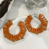 Orange Beaded Acrylic Wooden Drop Earrings For Women Jewelry