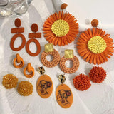 Orange Beaded Acrylic Wooden Drop Earrings For Women Jewelry