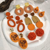 Orange Beaded Acrylic Wooden Drop Earrings For Women Jewelry