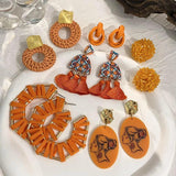 Orange Beaded Acrylic Wooden Drop Earrings For Women Jewelry