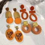 Orange Beaded Acrylic Wooden Drop Earrings For Women Jewelry