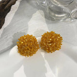 Orange Beaded Acrylic Wooden Drop Earrings For Women Jewelry