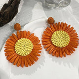 Orange Beaded Acrylic Wooden Drop Earrings For Women Jewelry