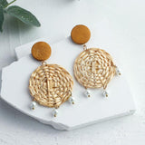 Rattan Knit Geometric Dangle Drop Earrings Ethnic Bohemia Wooden Shell Big