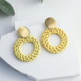 Rattan Knit Geometric Dangle Drop Earrings Ethnic Bohemia Wooden Shell Big