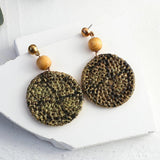 Rattan Knit Geometric Dangle Drop Earrings Ethnic Bohemia Wooden Shell Big