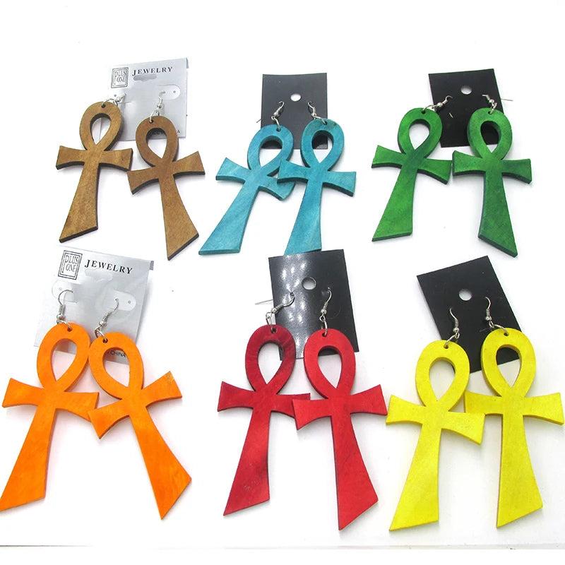 Big Size Ankh Wood Earrings 6 Colors