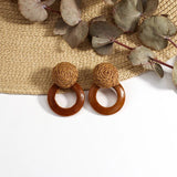 Bohemia Rattan Drop Earrings Ethnic Geometric Pendant Boho Jewelry