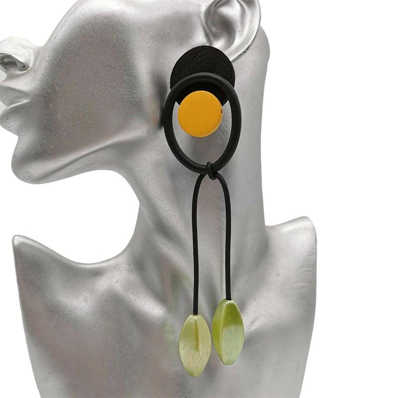 Long Pearl Earrings Green Bead Jewelry Women Drop Earrings Wood Accessories