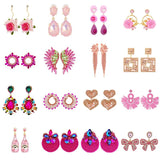 Korea Pink Rhinestones Drop Earrings Wedding Dangle Statement Bijoux