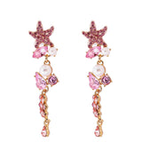Korea Pink Rhinestones Drop Earrings Wedding Dangle Statement Bijoux